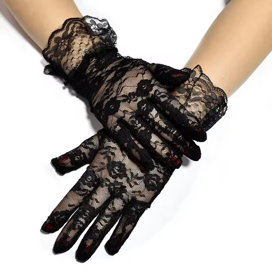 Women Black Bowknot Jacquard Glove